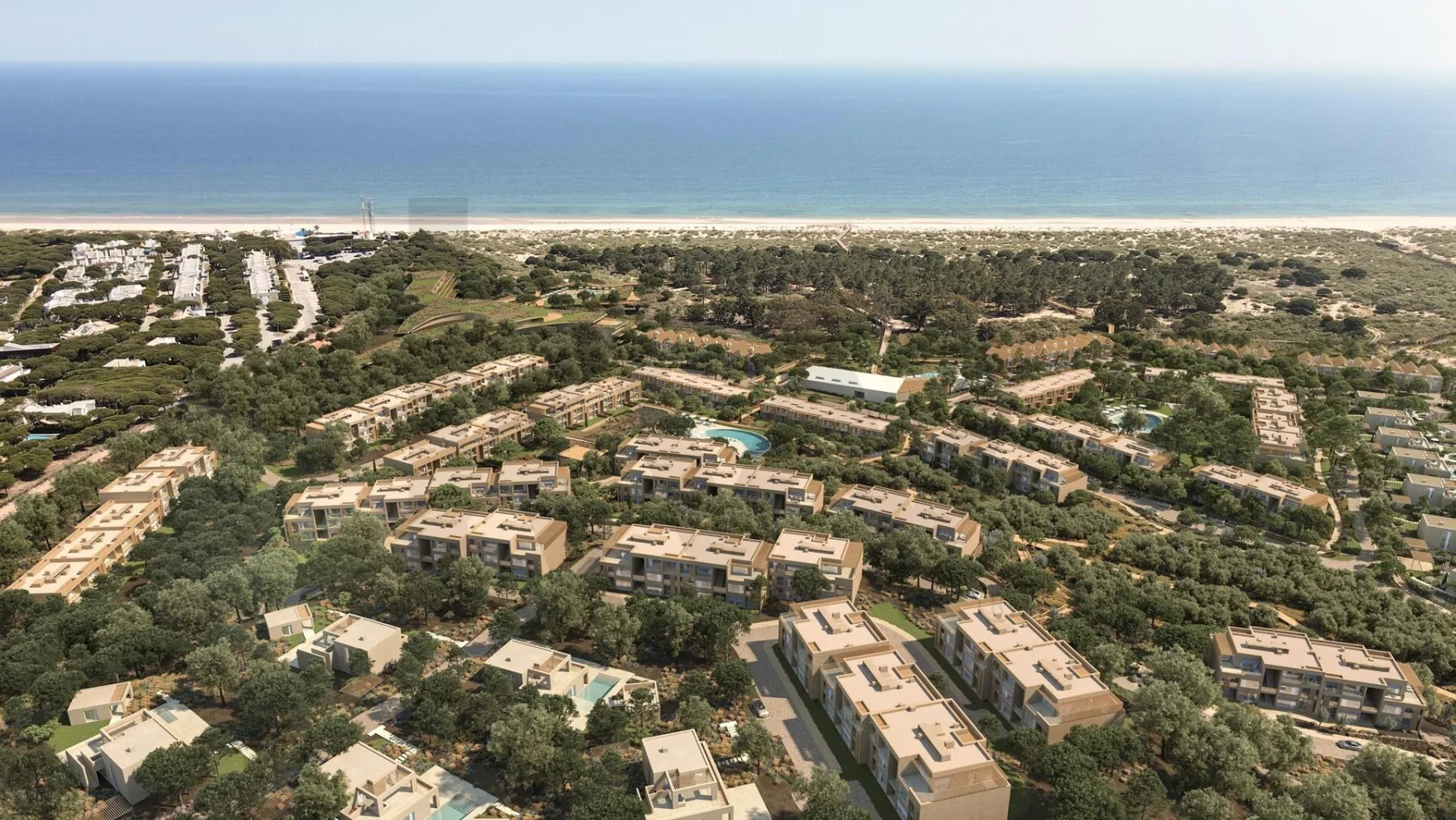 Vista aérea do resort e da frente de mar
